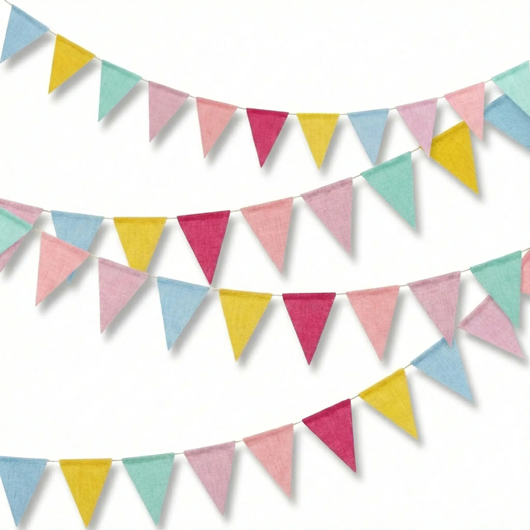 32.8ft Faux Linen Bunting Banner - 36pcs Colorful Triangle Flag Garland, Pastel Linen Pennants for Birthday Party Decorations, Nursery Room, Wedding, Classroom & Garden Decor
