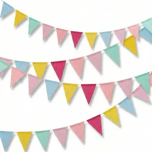 32.8ft Faux Linen Bunting Banner - 36pcs Colorful Triangle Flag Garland, Pastel Linen Pennants for Birthday Party Decorations, Nursery Room, Wedding, Classroom & Garden Decor
