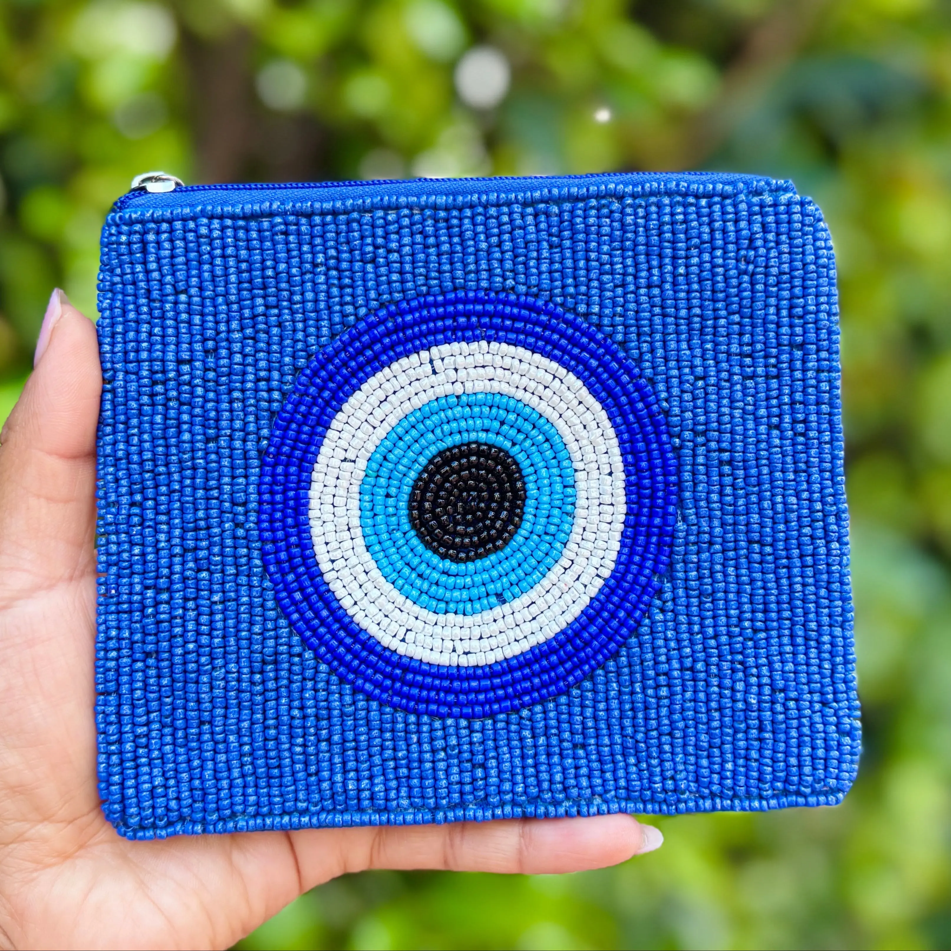 Women's Evil Eye Beaded Compact Wallet Pouch for Daily Use
