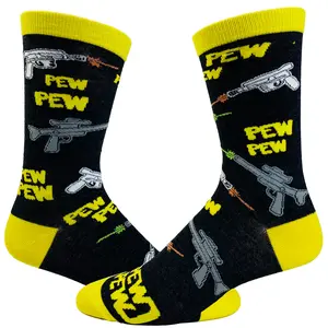 Men's Pew Pew Socks Funny Lasers Sci Fi Novelty Fantasy Nerdy Video Game Footwear Funny Graphic Socks Comfortable Fitted Spandex Cotton