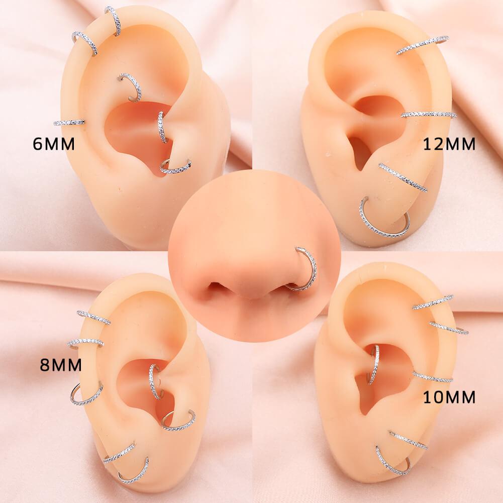 OUFER 20G Micro Gem CZ Hinged Nose Nostril Piercing Hoop Ring 316L Stainless Steel Body Jewelry Black Purple Pink Green Blue Inner Diameter 5mm-12mm Artificial Zircon