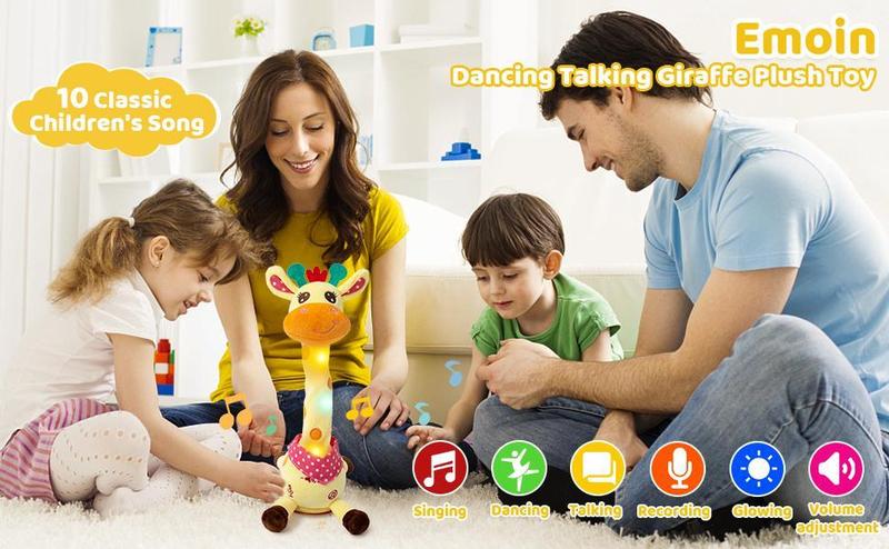 EMOIN Dancing Talking Giraffe Toy, Stuffed Animal Baby Toy Repeating What You Say, Glowing Musical Electronic Giraffe Gifts for Toddlers 1-3 Years Old (Giraffe)