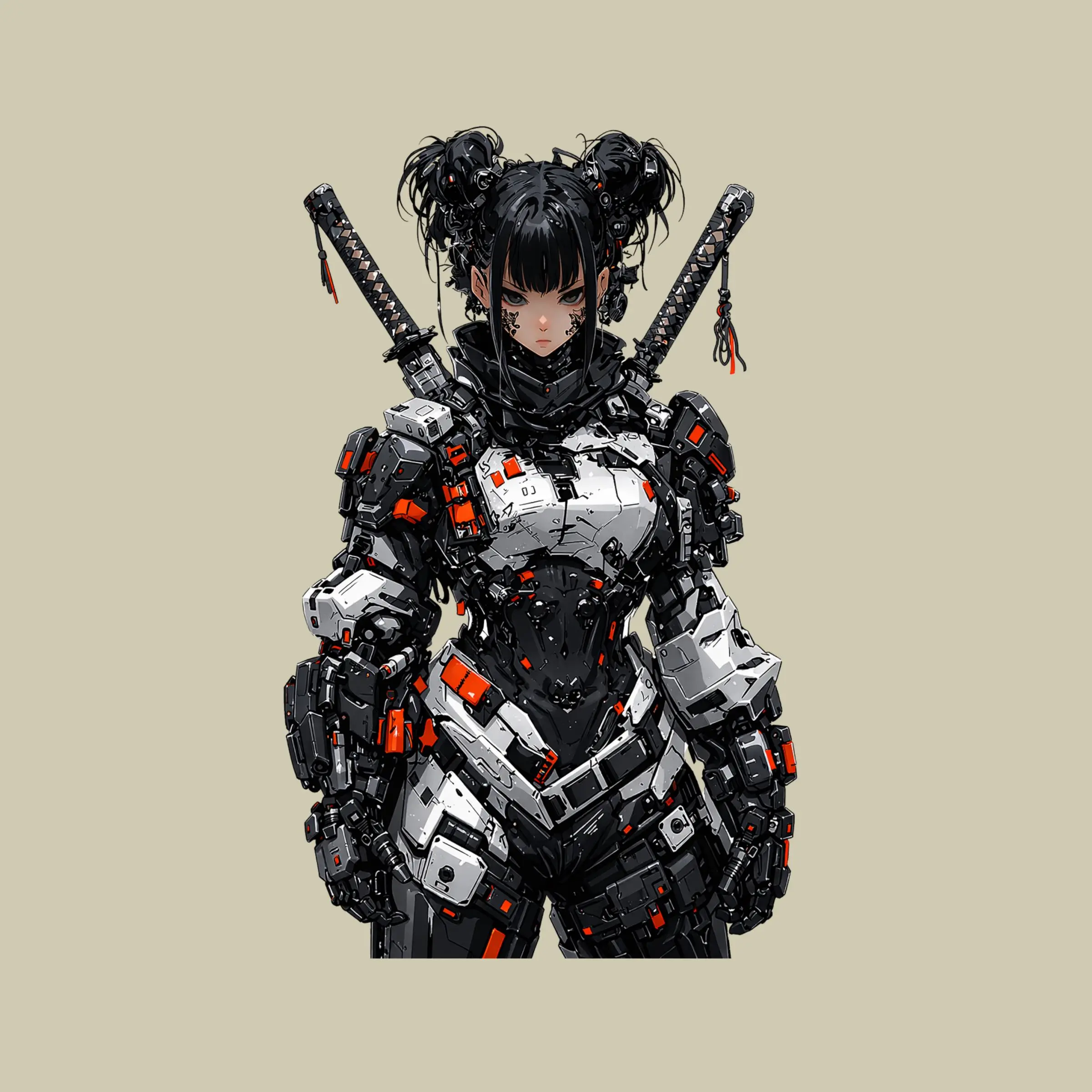 Cyberpunk Samurai Girl Mecha Armor Vinyl Sticker, Anime Sci-Fi Warrior Decal for Laptop Water Bottle Car Phone Gamer Aesthetic