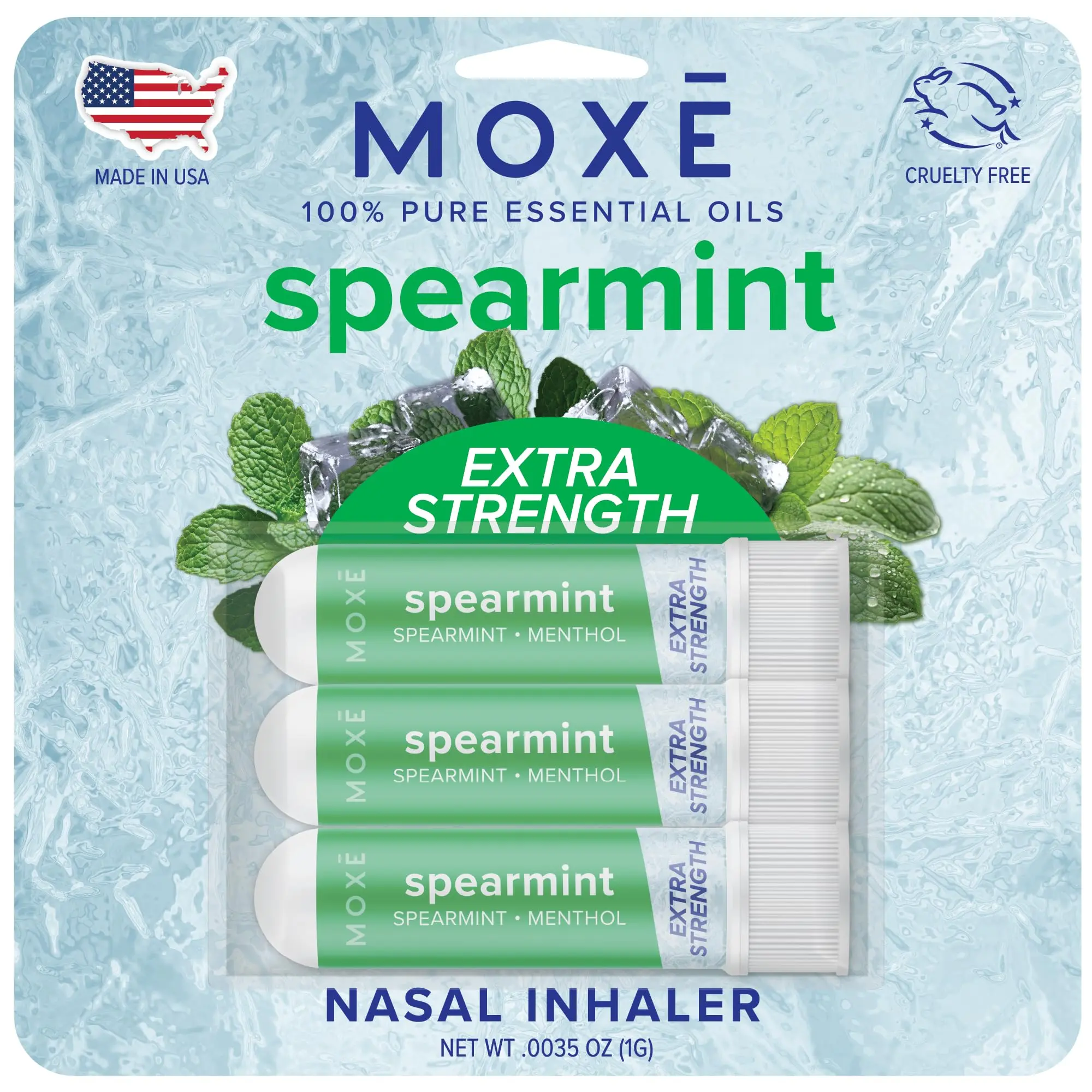 MOXE Extra Strength Spearmint Nasal Inhaler | Powerful Menthol & Spearmint for Instant Sinus Relief | Made in The USA | Maximum Strength Aromatherapy for Clear Breathing & Congestion Support