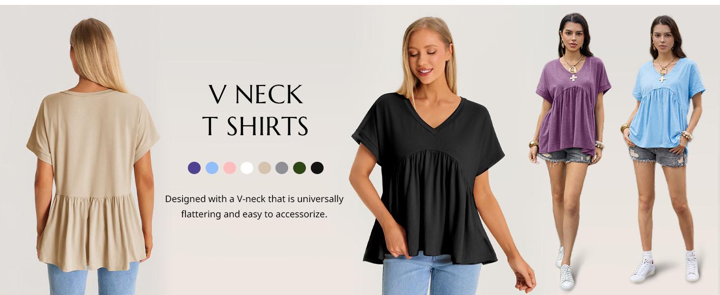 Cicy Bell Womens Summer Peplum Tops Oversized Babydoll Short Sleeve V Neck T Shirts Casual Loose Pleated Swing Blouse Cicy Bell Womens Summer Peplum Tops Oversized Babydoll Short Sleeve V Neck T Shirts Casual Loose Pleated Swing Blouse