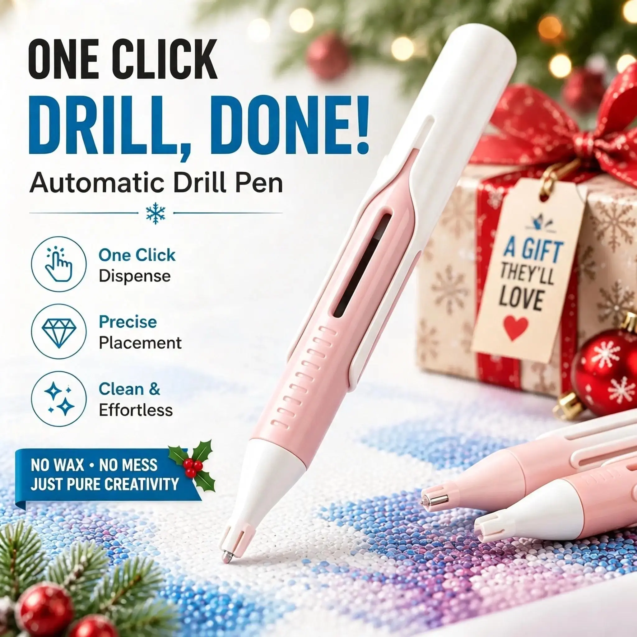 Automatic Diamond Painting Bead Dispenser, No Wax Needed Art Pen,White |     For 2.8mm Round Drills, DIY Crafts, For Adults, No Wax Required, Accessories Kit-YY2