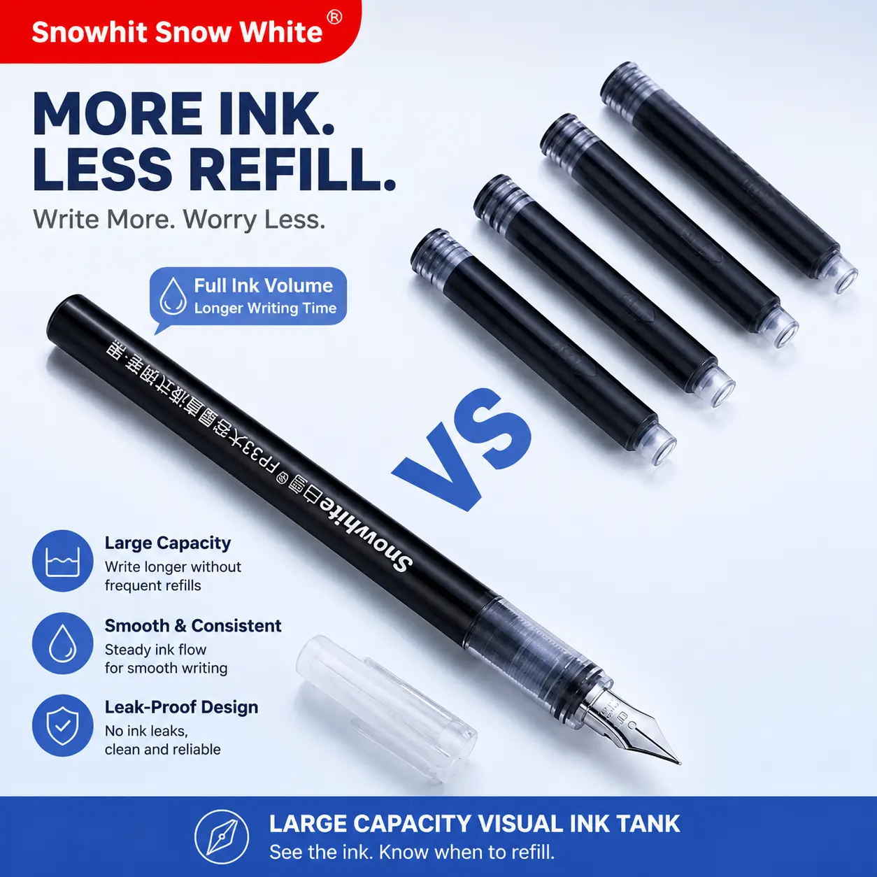 Disposable ink fountain pen for students, ideal for calligraphy practice, no ink cartridge replacement needed, EF nib, quick-drying, non-bleeding, black & blue
