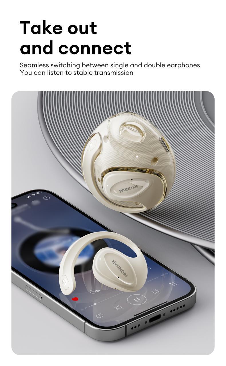 HYUNDAI X15 Ultra Wireless Headset with 2025 Bluetooth 6.0 for Faster, Stable Connection & Low Power Use, OWS Waterproof Sport Design, Noise Reduction Headphones with Mic & Earbuds