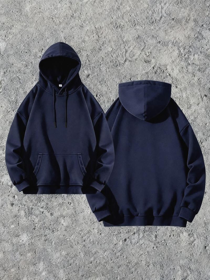 Men’s Solid Color Cotton Hoodie, Loose Fit Pullover Sweatshirt for Fall and Winter, Casual Versatile Menswear Top for Outdoor Activities, Daily Commute, Street Style and Comfortable Everyday Wear Operator