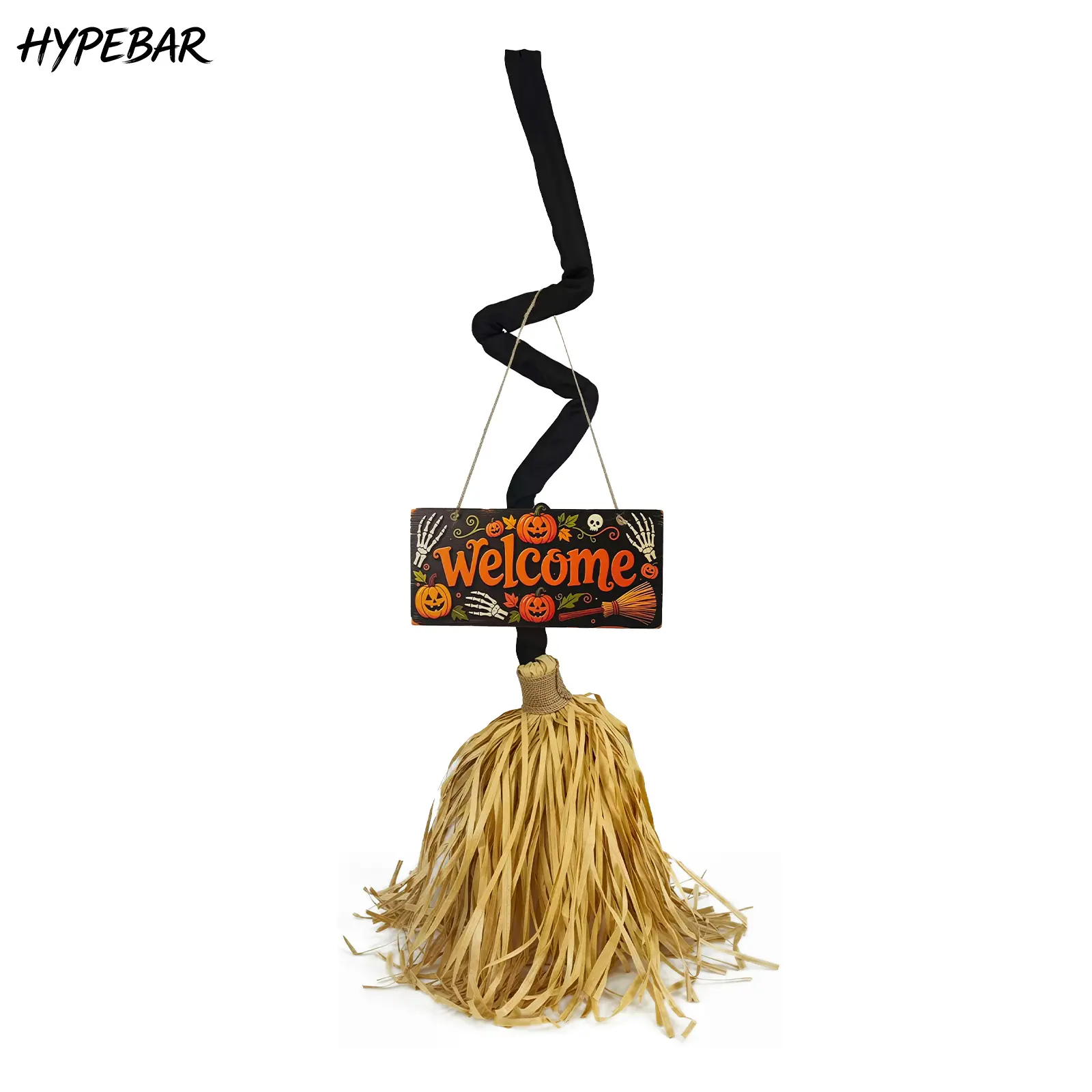 HYPEBAR Animated Floating Witch Broom Halloween Decoration - Glowing Lights, Spooky Sounds, Touch & Sound Activation, Auto Obstacle Avoidance, Bendable Foldable Design, Silent Mode, Stable Base, Easy Setup for Indoor Party Ornaments & Room Decor