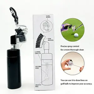 2-in-1 Golf Club Water Brush Cleaner - Black Features a built-in golf ball marker and includes a leather lanyard to prevent loss. Unisex professional golf accessory. The ultimate golf gift for swing enthusiasts! Father's Day gift selection.