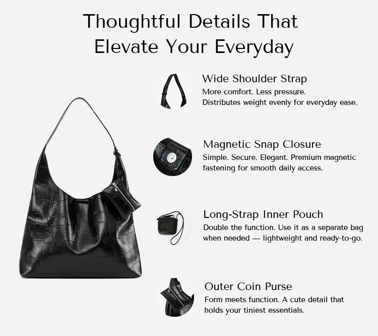 NEWBELLA Kara 2 PCS Set Hobo Bags in PU Leather Top Handle Tote with Magnetic Closure Casual Daily Use Two Colors New Arrivals,FallFreshness