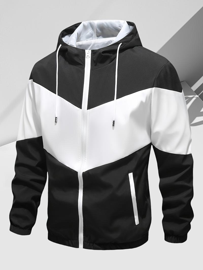 Men's Retro Color Block Splicing Sports Set Zipper Hoodie Combination, Streetwear
