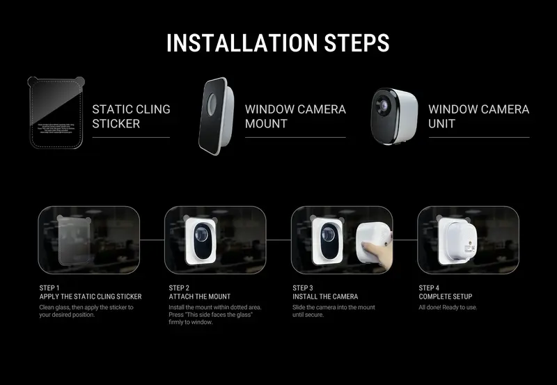CINMOORE 4MP 2.5K Cordless Smart Wi-Fi Window Indoor Digital Camera - Home Security System, AI Full Color Night Vision, Motion Sensor, Person Detection, Easy Quick Install, SD Card&Cloud Support, 2.4GHz, Wall Mount