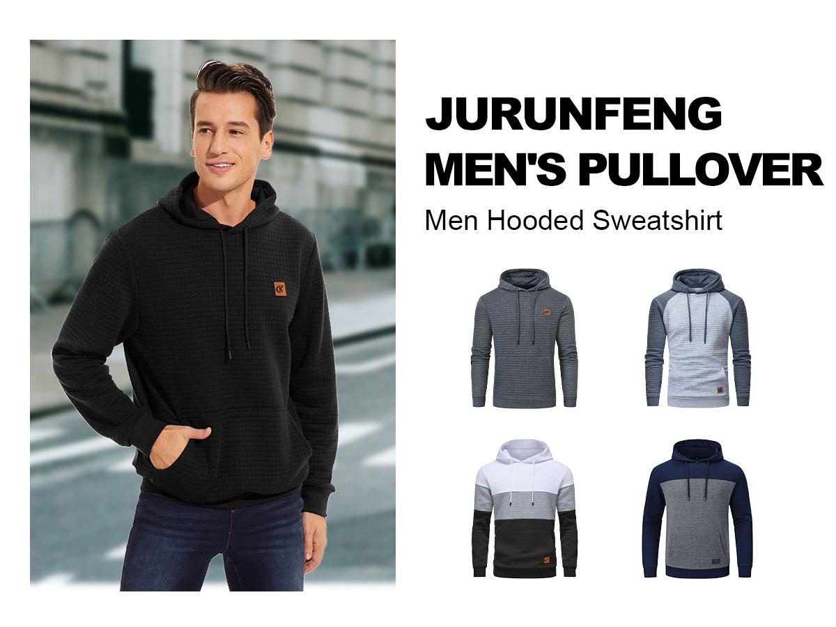 Mens Hoodies Sweatshirts Long Sleeve Fashion Waffle Knit Pullover Hoodie with Pocket Drawstring Adjustable Hood Comfortable Polyester Spandex Fabric Plaid Jacquard Design