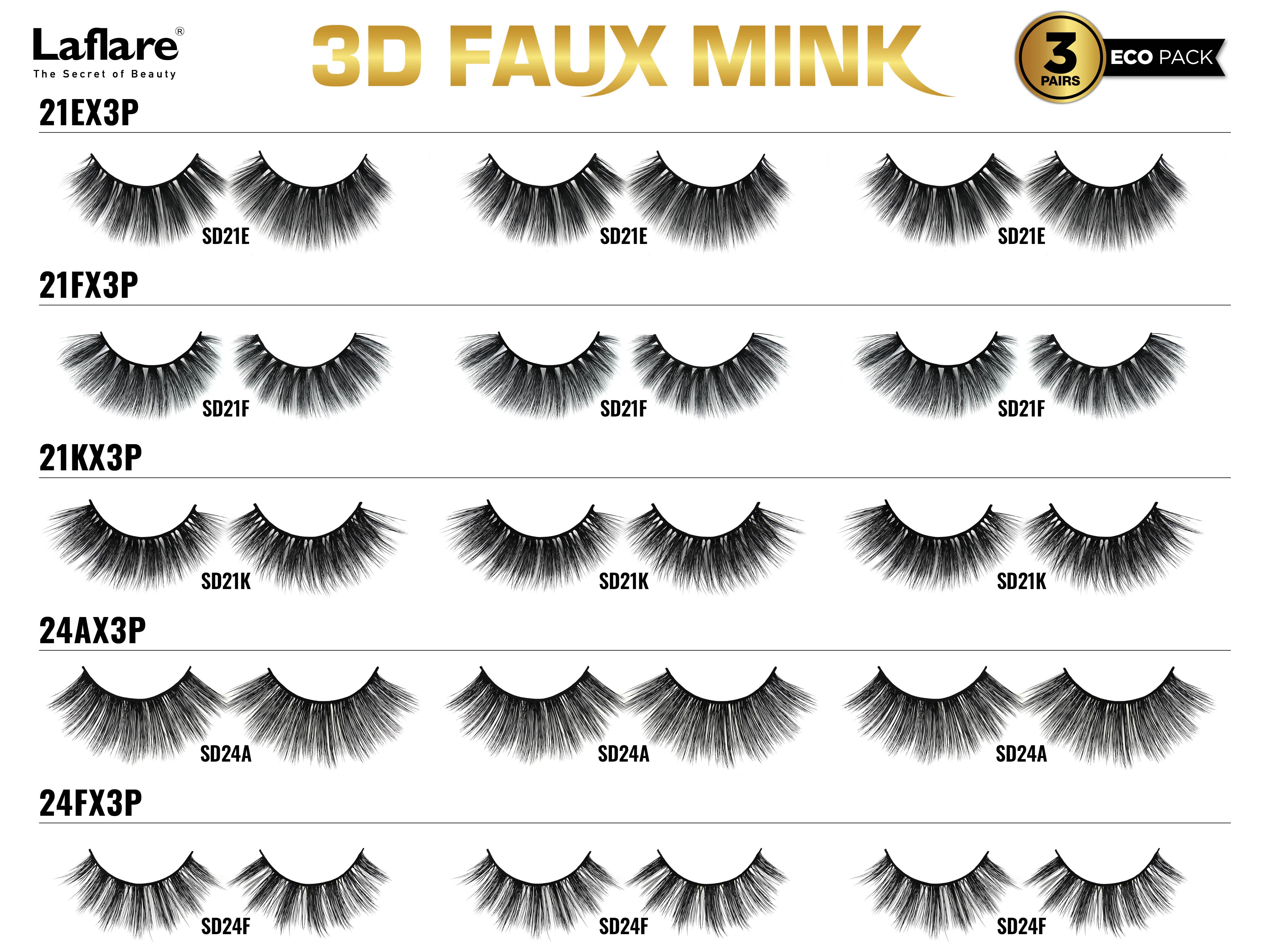 3D FAUX MINK 3 PAIRS ECO PACK