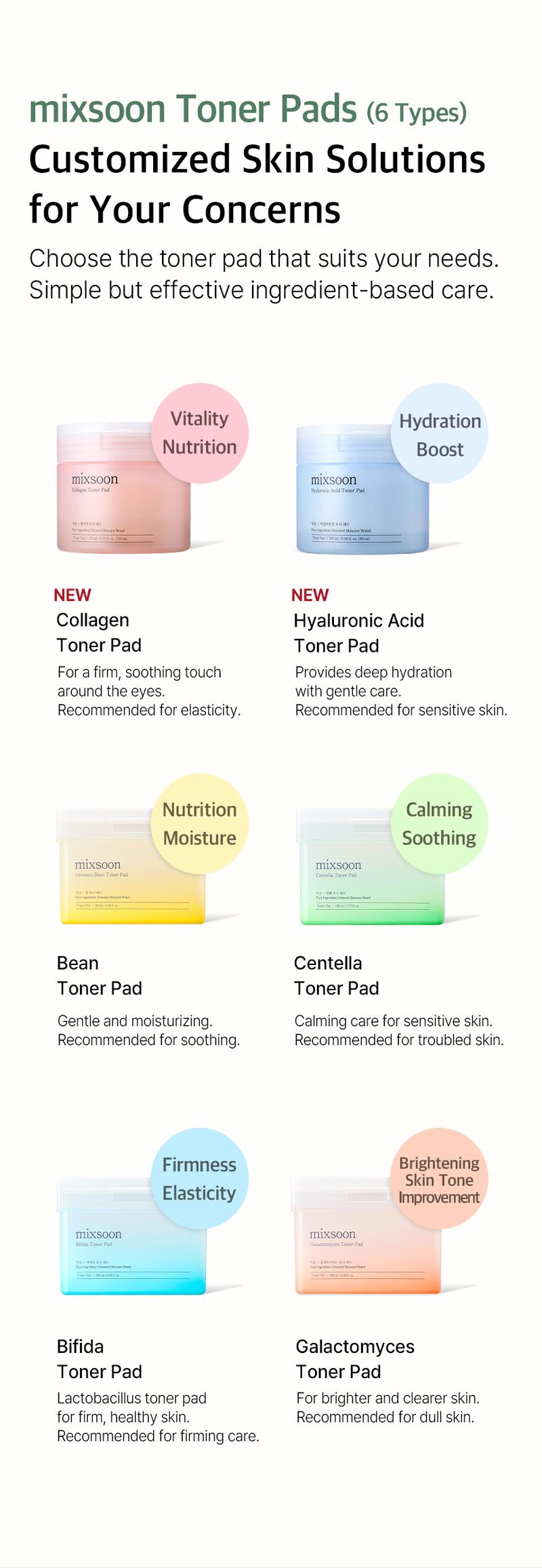 [mixsoon Official Shop] Collagen Toner Pad 5.74 fl.oz / 170ml / 110 Sheets - Vitality & Nutrition Toner Pads, Korean Skincare for Glass Skin