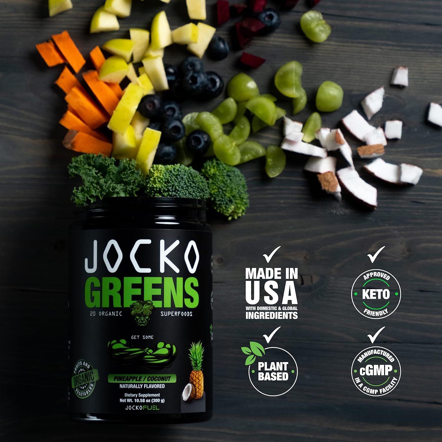 Jocko Fuel Greens Powder (Coconut/Pineapple Flavor) - Organic Greens & Superfood Powder for Healthy Green Juice Healthcare Dietary Supplement Edible