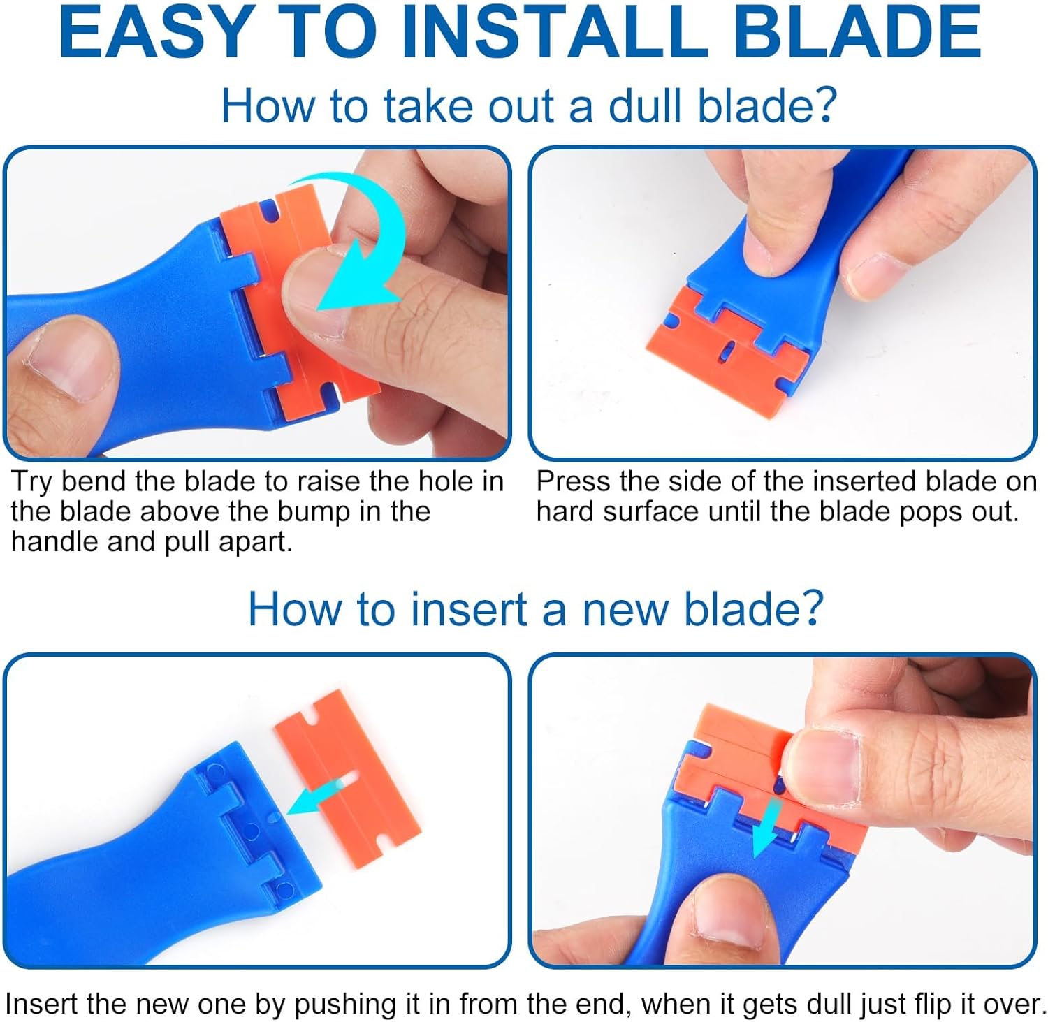 VAYWET Plastic Razor Blade Scraper Tool 2 Scrapers 120PCS Plastic Blades No Scratches Multifunctional Cleaning Shovel Ceramic Hob Scraper for Cleaning Window Glass Floor Door Sticky Residue Tile Wallpaper Decals Labels Caulk Adhesive Paint Glue Removal