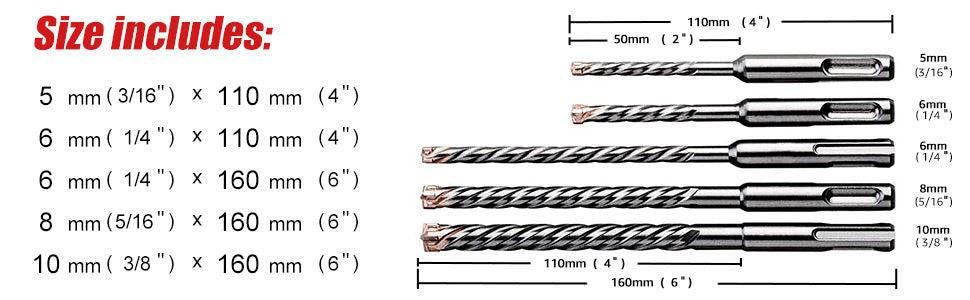 SDS-Plus Hammer Drill Bit for Reinforced Concrete/Masonry/Marble,4-Cutter Carbide Tips Metal Cutting