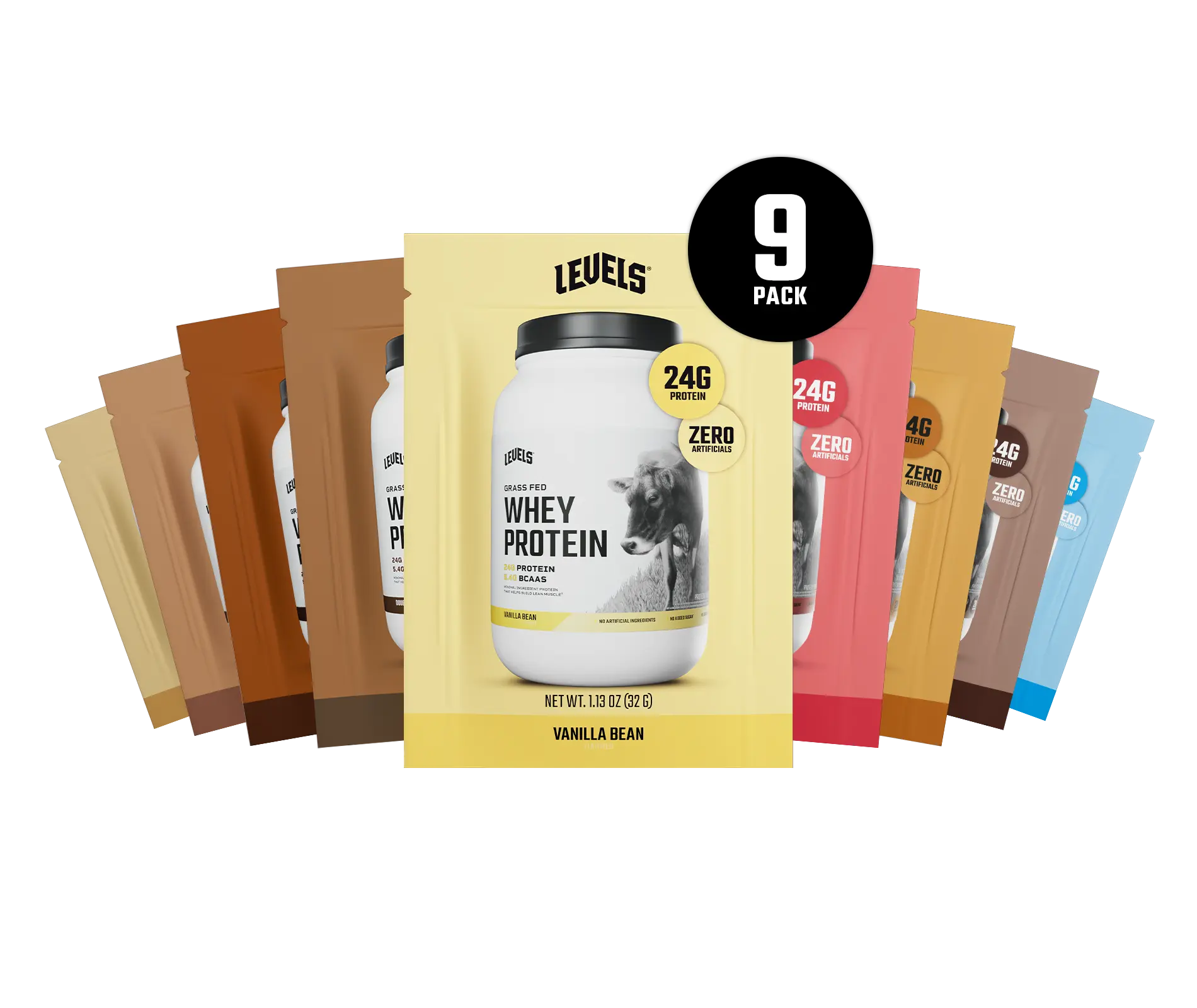 Levels Multi Pack Whey Protein, Grass Fed, No Artificials, 24G of Protein