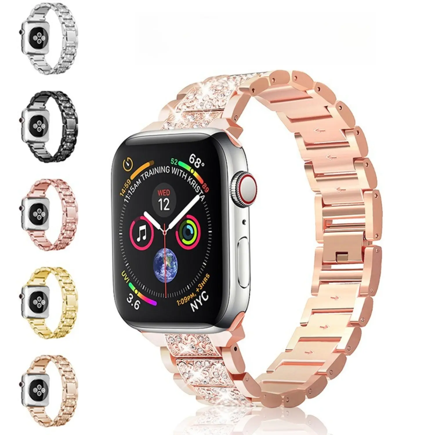 Apple Watch Band — Stylish Solid Stainless Steel Metal Band with Diamond Accents