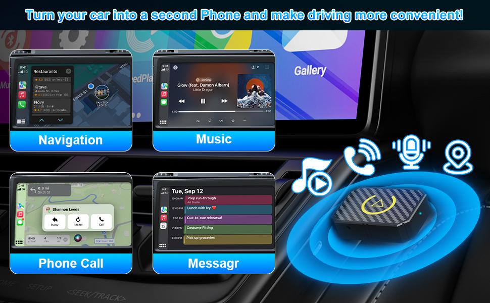 【SpringGlowUp】Yurnlv Wireless Apple CarPlay Adapter for Factory Wired Cars from 2016 Onwards - 2-in-1 Wireless CarPlay & Android Auto Adapter Easier Connectivity Compatibility Stable, Faster, Automotive