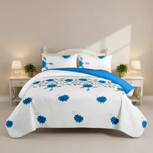 Grey/Blue Floral Vine 3 Piece Soft All-Season Washed Microfiber And Viscose Bedspread Set In A Bag, King/Calking Bedding Set With Bedspread & Pillowcases, Print, Flowerd, Moisture-Wicking, Silky Soft Texture, Cooling, Breathable, Easy Care