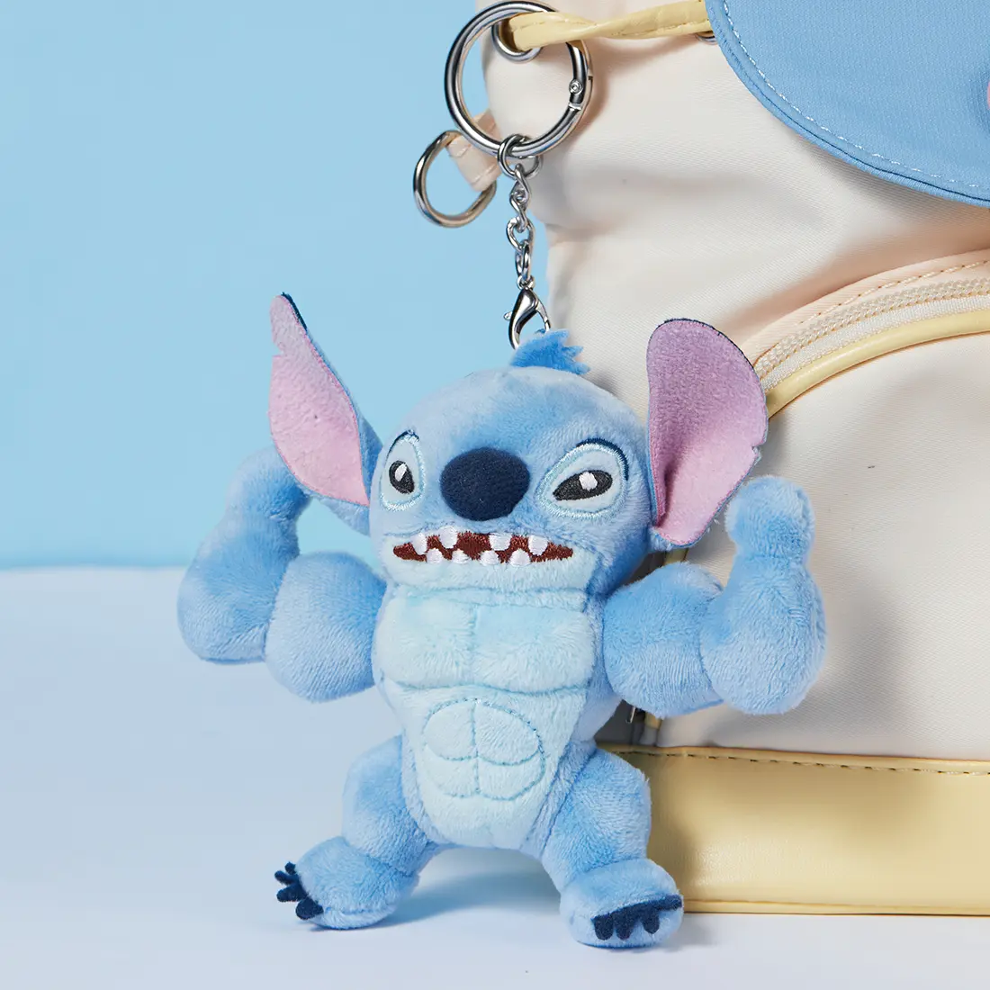 MINISO Disney Stitch Muscle Series Plush Keychain, Soft Stuffed Bag Charm, Cute Collectible Pendant Gift for Kids, Girls and Stitch Fans, Back To School