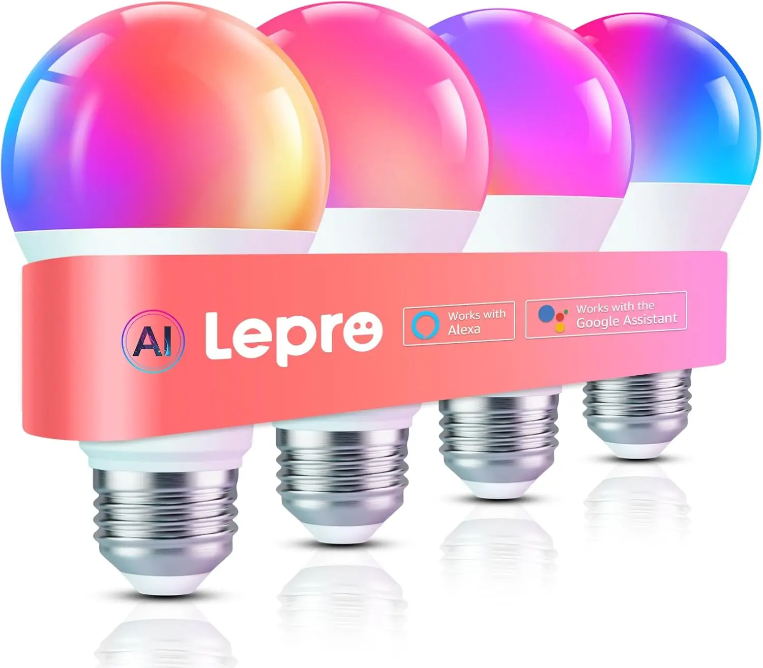 LEPRO B1 Smart Bulbs (2-Pack) - 2.4GHz WiFi & Bluetooth RGBWW Adjustable Light Bulb, Lepro AI LightGPM, Dimmable Plug-and-Play, Alexa/Google Assistant Compatible, Voice Control, Music Sync, LED Lights, Relaxation Smart Home Lighting, Party Lights