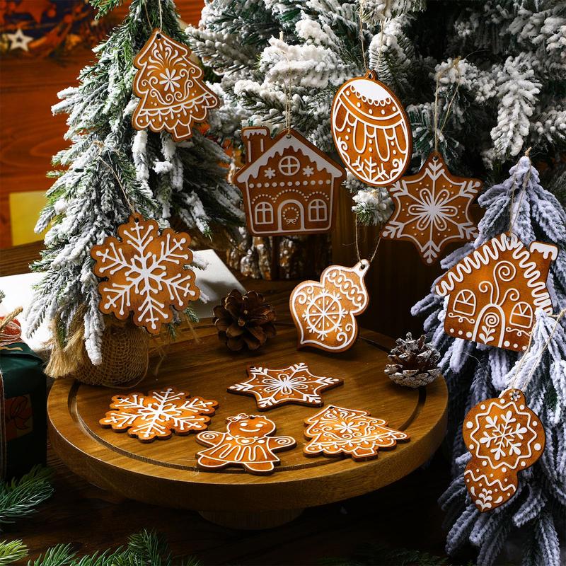 Christmas Clearance Sale 36 Pcs Gingerbread Christmas Decor Gingerbread Christmas Tree Decorations Mini Gingerbread Desin Wooden Xmas Tree Christmas Ornaments Christmas Decorations for Party Home Holiday Winter Crafts Christmas Gift Burr Basket Gifts