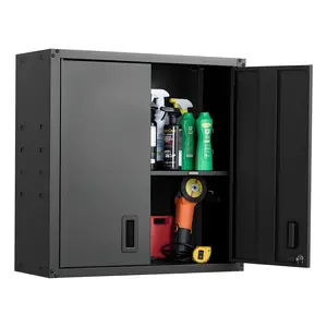 Metal Wall Cabinet, 30W X 12.2D X 30H Inches, Steel Floating Wall Mount Storage Cabinet With Locking Doors And Adjustable Shelves, Ideal For Garage, Basement, Kitchen, Warehouse, Black, Assembly Required