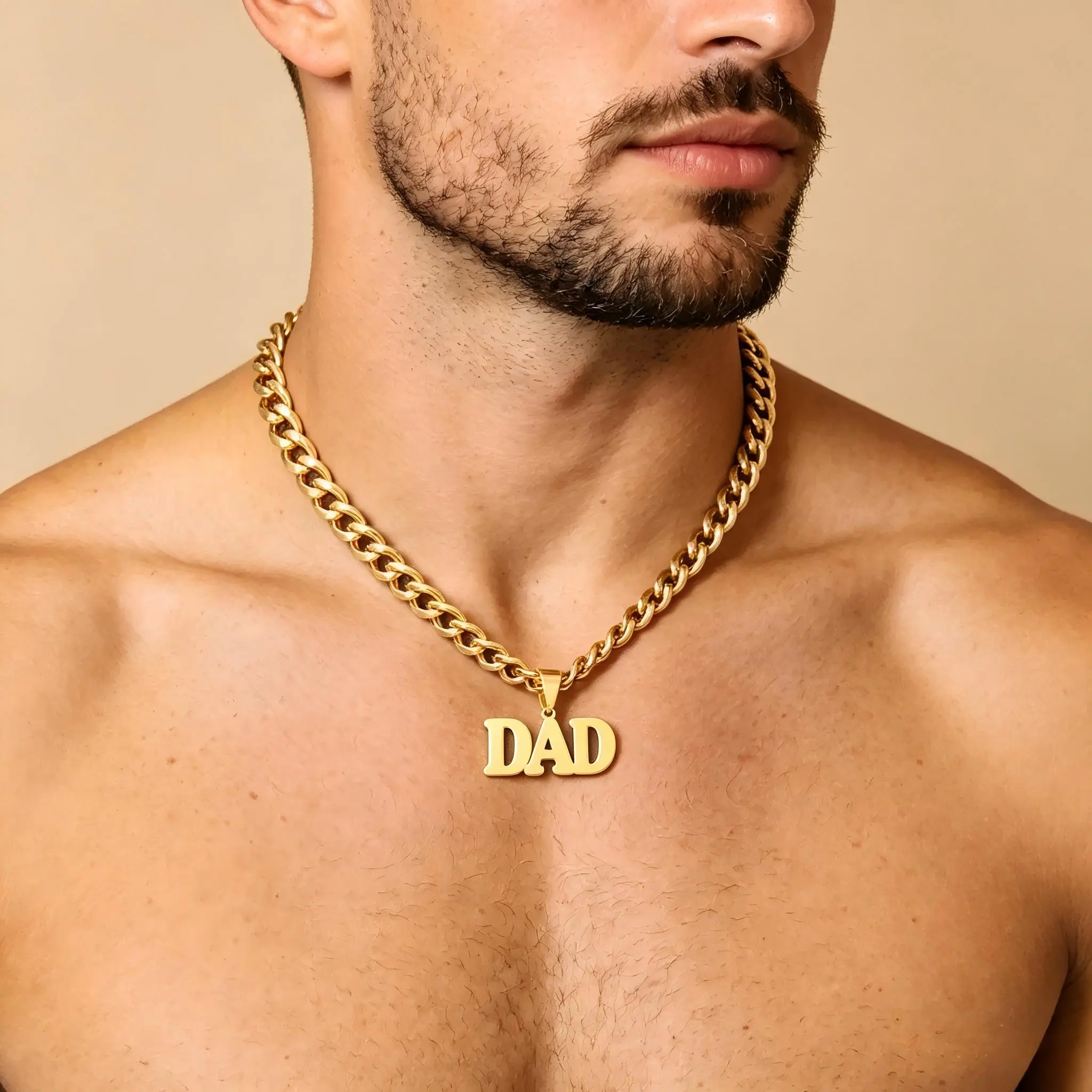 AS027 DAD Name Personalized For Happy Father's Day Stainless Steel DIY Name Necklace Men's Exaggerated Family Names For Men