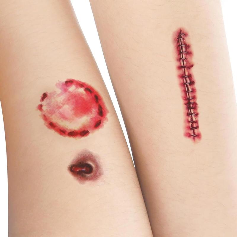 Halloween Decorations, 32PCS Halloween Tattoos Stickers, Scary Zombie Makeup, Relistic Fake Scars Wounds, Body Fake Tattoos for Women Party Favors Accessories for Trick or Treat Supplies Sticker