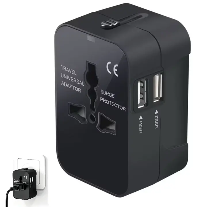 Universal Travel Plug Adapter, Worldwide Travel Wall Charger with 2 USB Ports, No Voltage Conversion, Global Plug Adapter for UK EU US AU, USB Plug-In Multi-Socket Power Adapter, Multifunctional Charging Converter for Home, Office & Travel Essentials