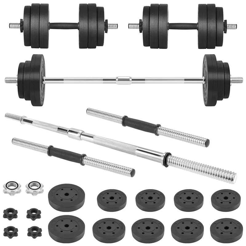 66LB 2 In 1 Adjustable Dumbbell Set,with Straight，Can be Used as a barbell， Weightlifting Dumbbells are Suitable For Strength Training, Body Shaping, and Home Fitness Equipment