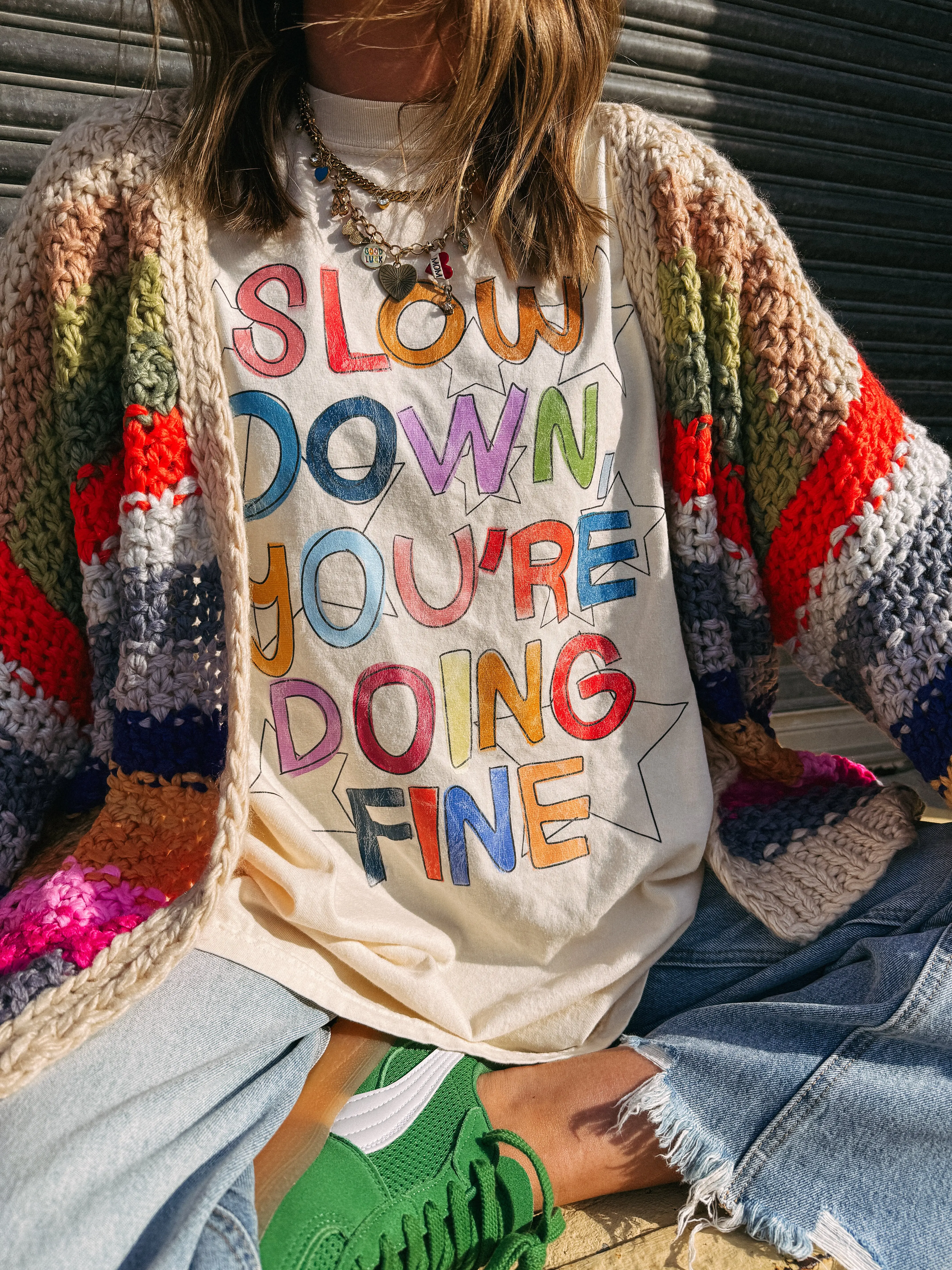 Comfort Colors ETTA OG Slow Down You Are Doing Fine Graphic Tee - Ivory Oversized Shirt