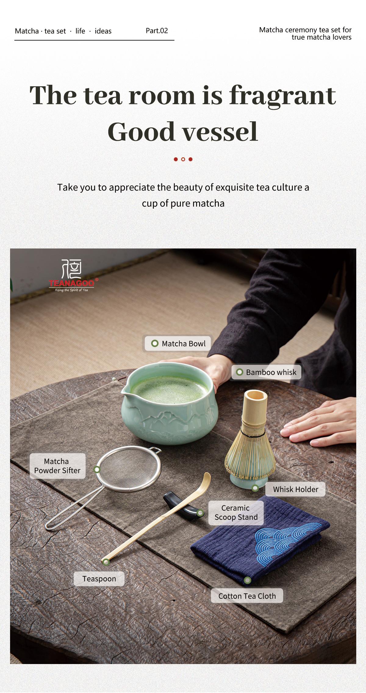 TEANAGOO Christmas Blue Matcha Set 7-Piece Matcha Kit with Gradient Ceramic Bowl Bamboo Whisk Scoop & Sifter Cozy Holiday Gift for Tea Lovers