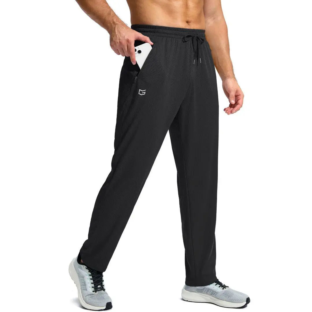 [Clearance] G Gradual Men's 4-Way Stretch Moisture-Wick Athletic Sweatpants, Lightweight Mesh Open Bottom Joggers with Zipper Pockets, Elastic Waist Workout Gear for Gym Running, Running Pants,travel essentials,camping essentials, Quick-Dry