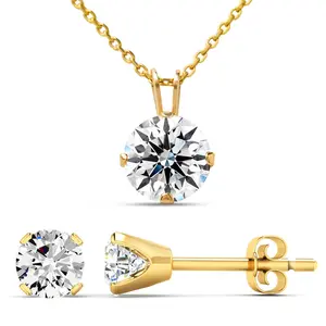 1 Carat Moissanite Solitaire Necklace In Yellow Gold With Free Chain