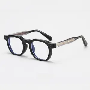 Unisex Thick Square Eyeglasses Vintage Glitter Temple Statement Fashion Glasses with Classic Design