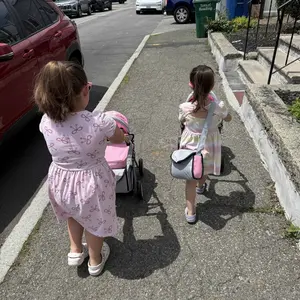 Baby Doll Stroller Pram with Basket,Adjustable Handle,Light Gray/Pink,Dolls Up to 22" Doll, Dolls to Play Baby Doll Convertible Lightweight Pram Stroller for Kids
