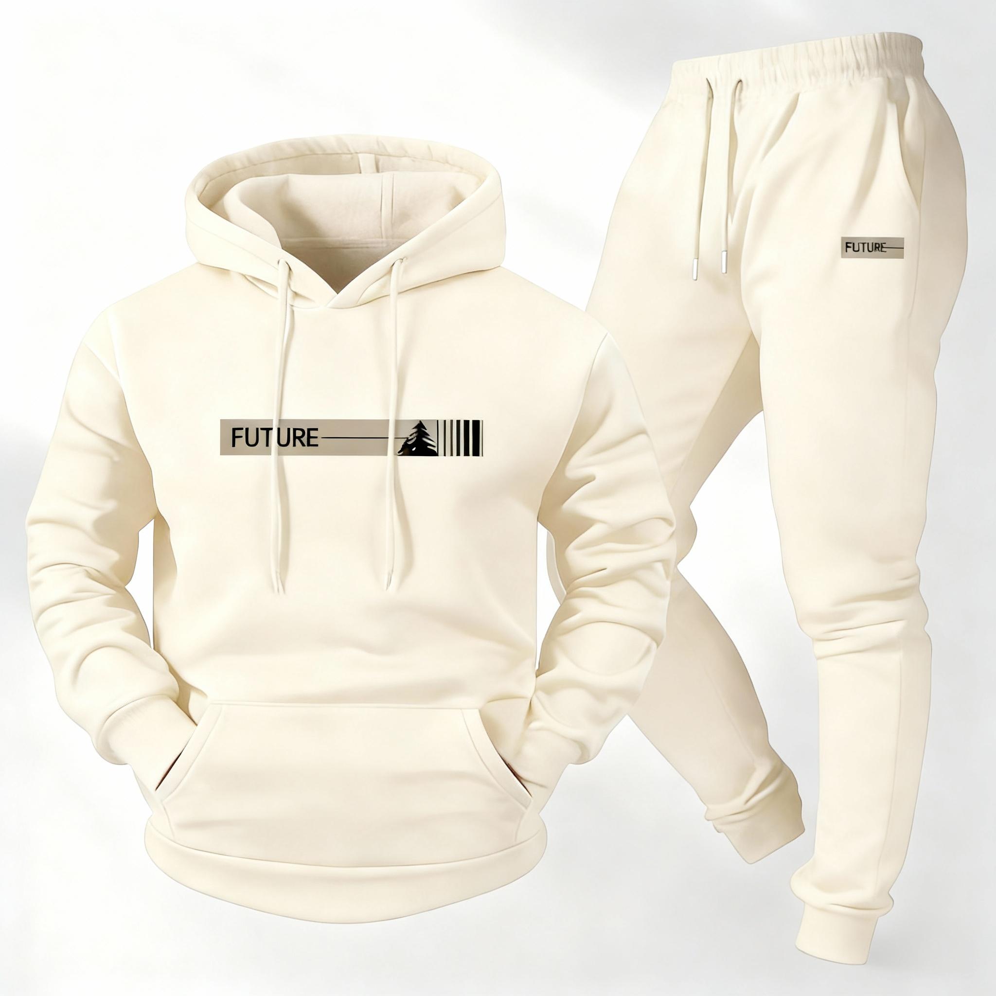 Men's Printed Hoodie & Joggers Set - Casual Long-Sleeve Athletic Top with Pockets Summer Lounge Tracksuit Summer Tracksuits Sportswear Indoor Outdoor Sportswear Running Fitness