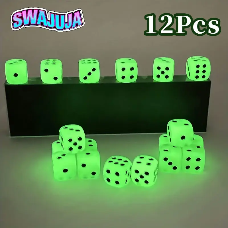 12Pcs Glowing Neon Polyhedral Bulk Dice Set, 16mm Round Numbered Dice, Ideal Party Accessories for Nightclubs, Bars, Ktv Entertainment