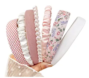 Headbands for Women Girls, 7pc Set - Non Slip Floral Padded Headbands Cute Pearl Headband for Girls Vintage Wide Headband