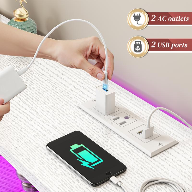 【Vanity sideboard】Raybee 8 Drawers Mini Dresser for Bedroom,Dorm & Attic's Dresser with Built-In Charging Station and LED, Sturdy Chest of Drawers with Two Open Shelves for Storage,Hides all your clutter to keep you organized & your vibe on point