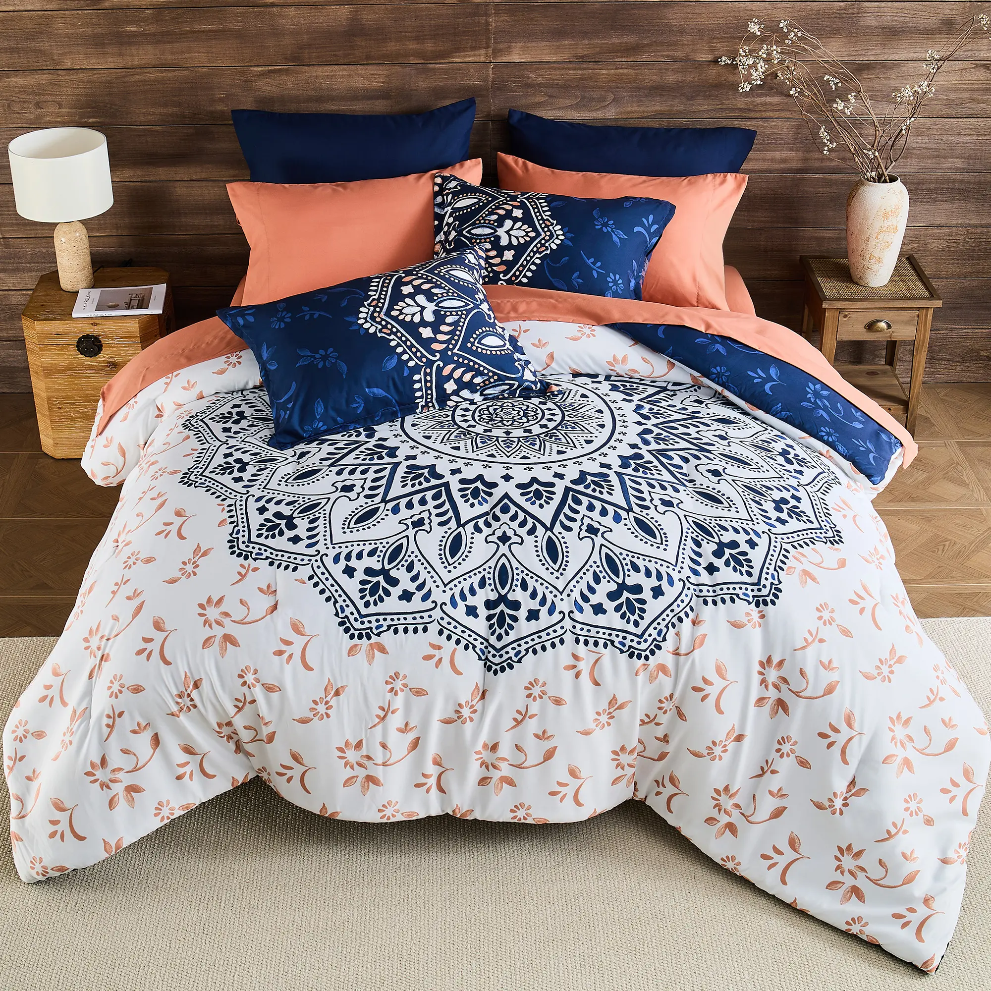 6/9 piece BIAB Ava Comforter Set – Reversible Medallion Comforter, Sheet Set with Pockets, Ultra Soft Bedding