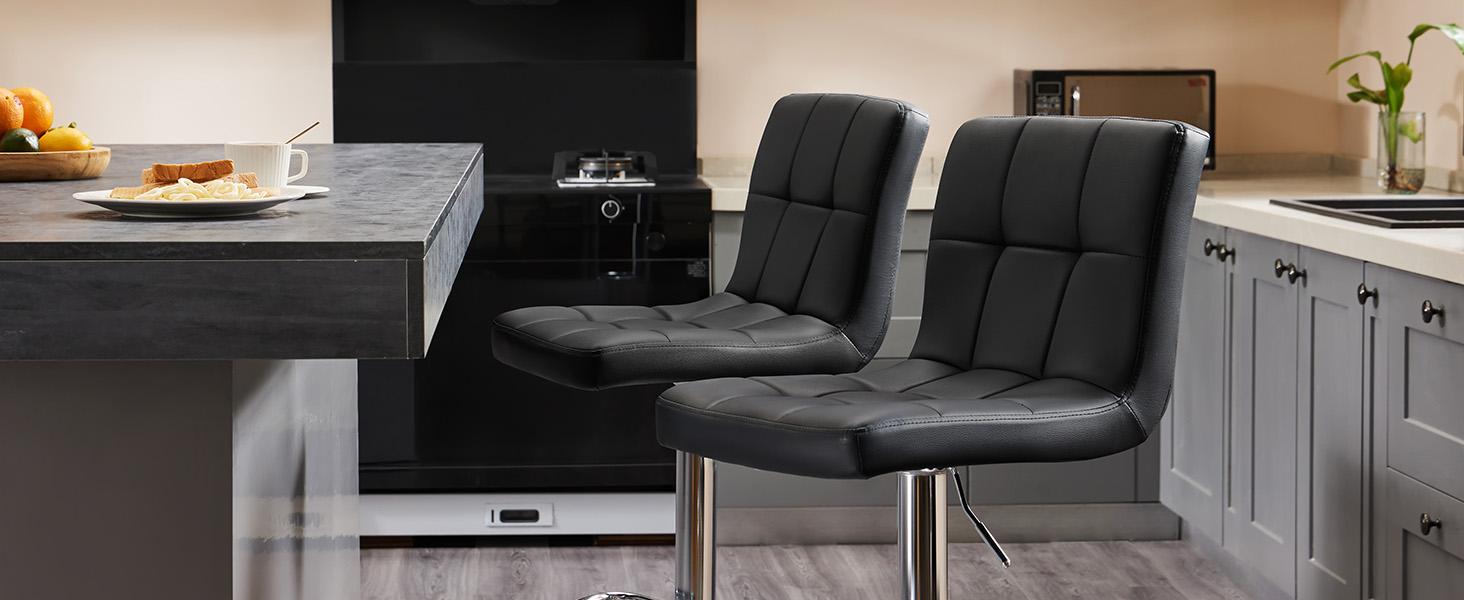 Adjustable Swivel Barstools , PU Leather, Hydraulic Kitchen Counter Height Bar Stools, Thickened Seat Cushion Square Island with Back