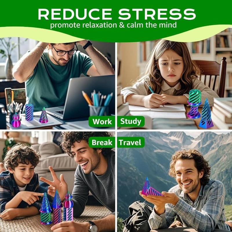 6 Pack Spiral Cone Fidget Toys 3D Printed Spiral Fidget Toys Impossible Cone 3D Printed Fidgets Impossible Pyramid Passthrough 3D Printed Toys for Adults & Kids for Anxiety Relaxing