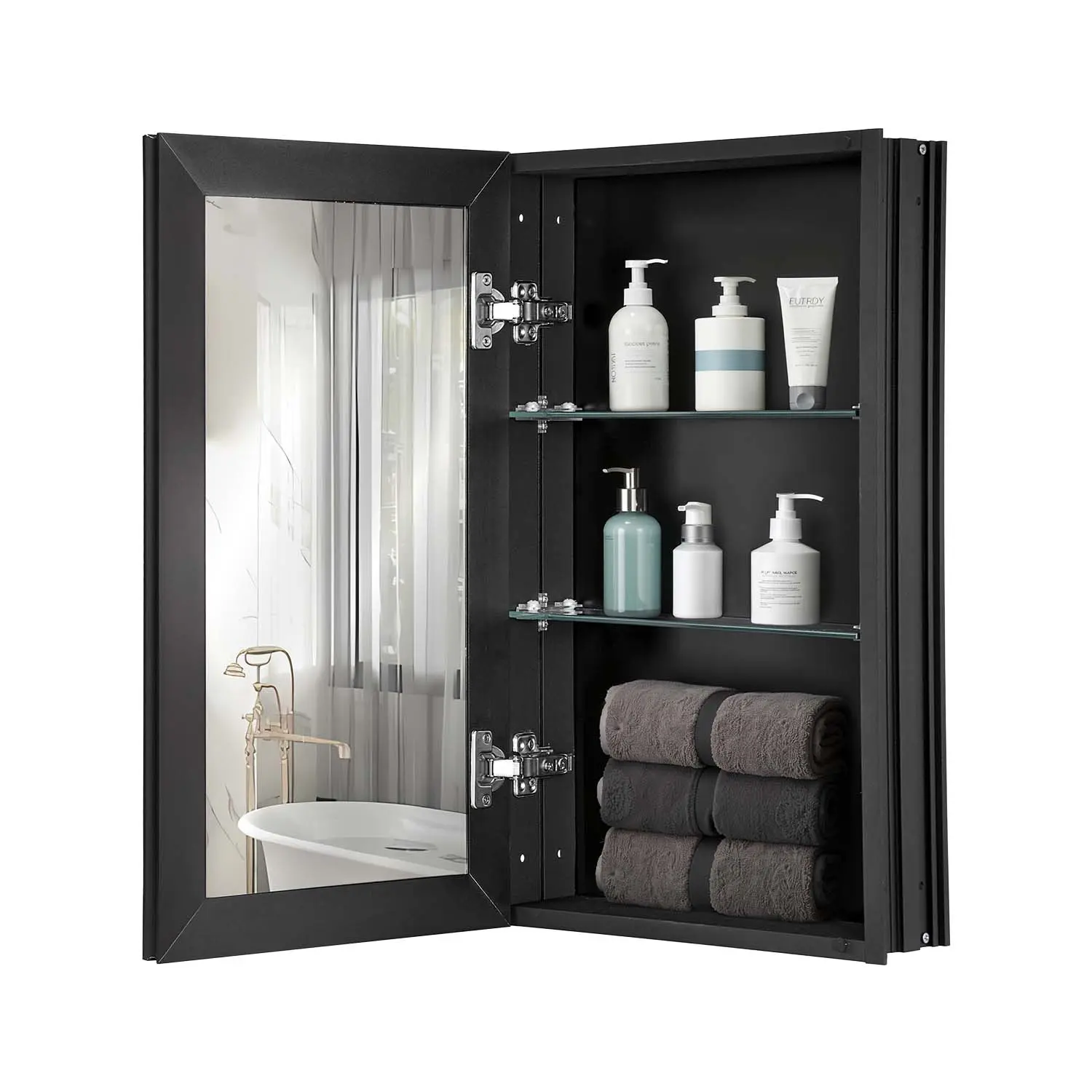 VEVOR Medicine Cabinet, 14 x 24 inches, Medicine Cabinet for Bathroom with Mirror,  Aluminum Frame Bathroom Wall Cabinet, 2-layer Adjustable Shelves, Recessed & Wall-mounted Installation#BackToSchool